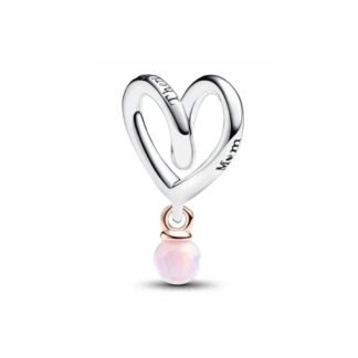 Silver Heart Loop Pink Pearly Drop Charm