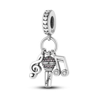 Silver Musical Notes Singer Microphone Charm