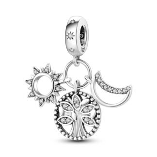 Silver Magical Astrological Symbols Sun Moon Tree Charm