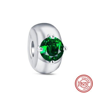 Silver Single Green Gem Charm