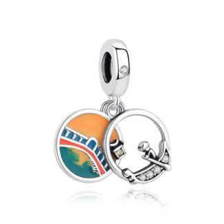 Silver Boat Man Over the Lake Orange Sky Charm