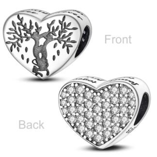 Silver Sparkly Heart Human Tree Silhouette Charm