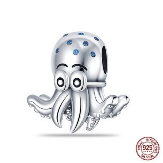 Curious Silver Octopus Blue Gems Charm