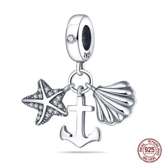 Silver Beach Anchor Seashell Starfish Charm