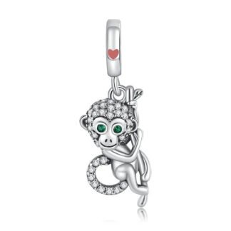 Hanging Silver Monkey Green Eyes Charm