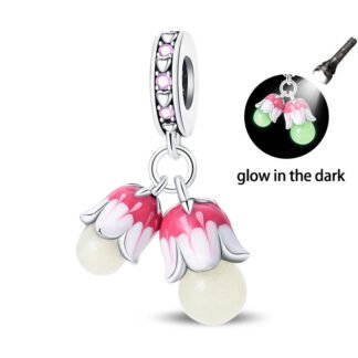 Glow in the Dark  Pink Small Flower Buds Charm