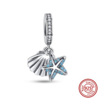 Silver Seashell Blue Gem Starfish Charm