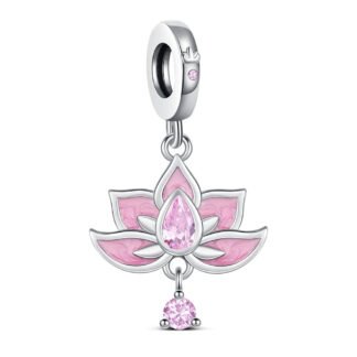 Silver Elegant Pink Lotus Charm