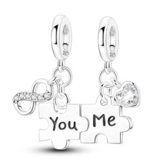Silver You and Me Couple Puzzle Piece Match Charm