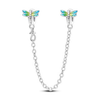 Silver Blue Green Dragonflies Chain Charm