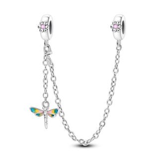 Single Dragonfly Small Pink Flowers Chain Charm