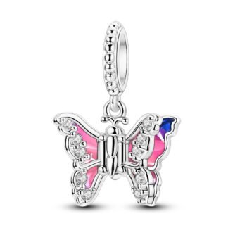 Silver Butterfly Pink Prism Charm