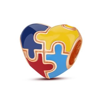 Rose Gold Colorful Puzzled Heart Charm