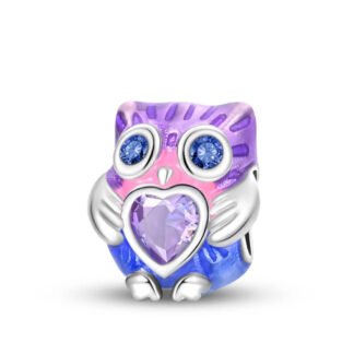 Alien Purple Owl Heart Gem Charm