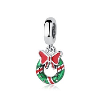 Red Bow Green Wreath Christmas Charm