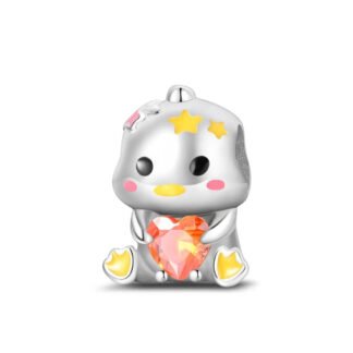 Silver Baby Chick Orange Heart Gem Charm