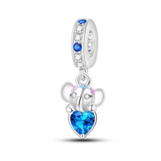 Silver Baby Elephant Blue Heart Gem Charm
