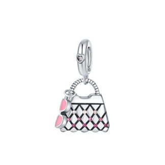 Silver Pink Stylish Purse and Sunglasses Charm
