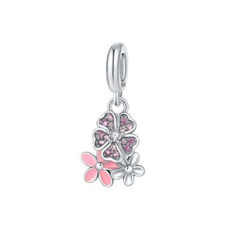 Silver Pink 3 Flowers Blooms Charm