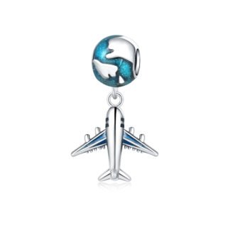 Silver Plane Heading Towards Earth Charm