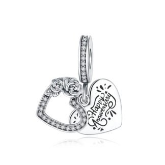 Silver Elegant Hearts Happy Anniversary Charm