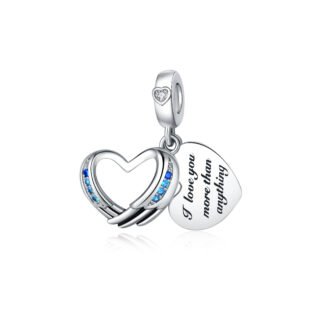 Silver Wing Heart Blue Gems Love Charm