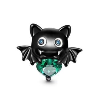 Black Baby Bat Emerald Green Heart Gem Charm