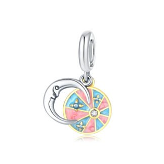 Silver Crescent Moon Blue and Pink Abstract Space Charm