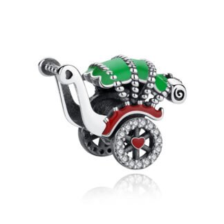 Silver Cycle Rickshaw Green Hood Charm