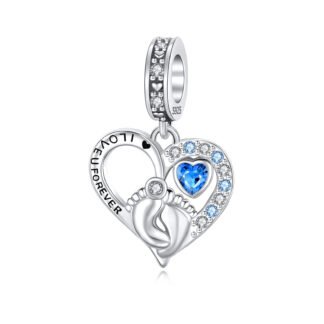 Silver Blue Heart Gems Forever Love Charm