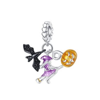 Black Bat Pumpkin Purple Flying Witch Halloween Charm