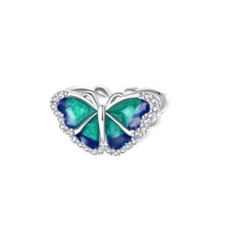 Silver Butterfly Blue and Green Wing Charm