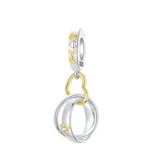 Silver Interlocking Rings Gold Heart Charm