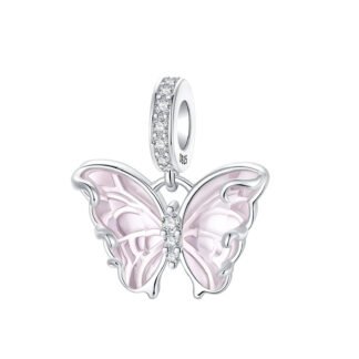 Silver Elegant Pink Butterfly Charm