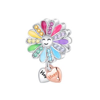 Smiling Rainbow Flower Hearts Charm