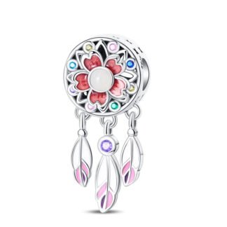 Vivid Red Flower Dreamcatcher Charm
