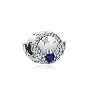Silver Night Blue Heart Bat Wing Charm