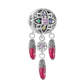 Silver Red Feather Tips Dreamcatcher Charm