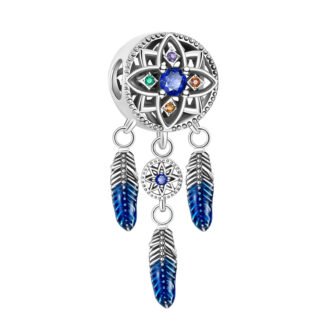 Silver Blue Feather Tips Dreamcatcher Charm