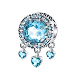 Silver and Blue Ornate Hearts Cluster Charm
