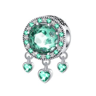 Silver and Green Ornate Hearts Cluster Charm