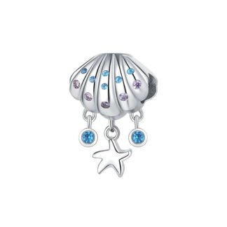 Silver Seashell Blue Gems Starfish Charm