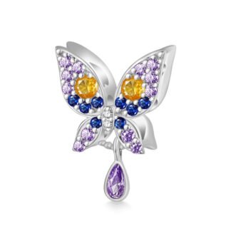 Silver Purple, Orange and Blue Butterfly Charm