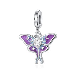 Silver Violet Blue Moth White Gem Charm