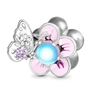 Silver Butterfly Pink Sakura Blue Pearl Charm
