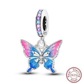 Silver Sparkly Blue Pink Hues Butterfly Charm