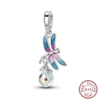 Silver Prismatic Dragonfly Disco Ball Charm