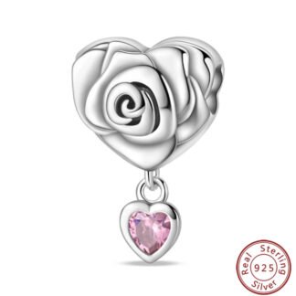 Silver Grand Rose Heart Charm