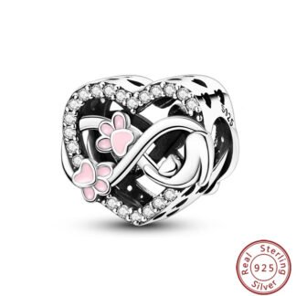 Silver Infinity Symbol Pink Pet Paws Heart Charm