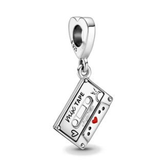 Silver Cassette Mix Tape Heart Music Charm